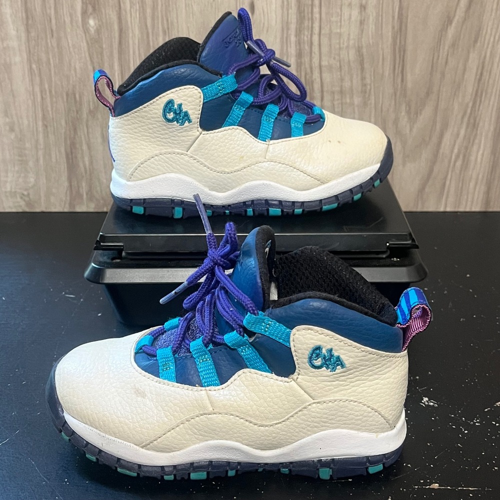 Air Jordan 10 Retro Charlotte TD Shoe Size 9C White 310808-107 Preowned